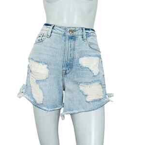 GOOD AMERICAN Bombshell Jean Shorts Ripped Blue 144 sz 2/26